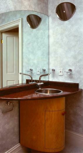 Wallpaper Sconce Stainless Steel Sink Faux Finish Grey Wall