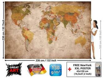 Amazon Great Art Wallpaper Retro World Map Vintage Wall