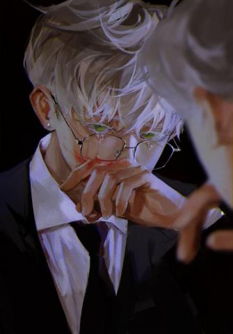 Digital Anime Boys Glasses Crying White Hair Wallpaper
