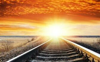 Landscape Sunset Sunrise Sky Railroad Tracks Wallpaper Background