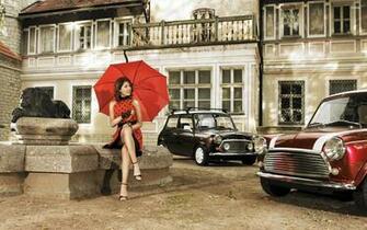 Girl With Vintage Mini Coopers Wallpaper Car