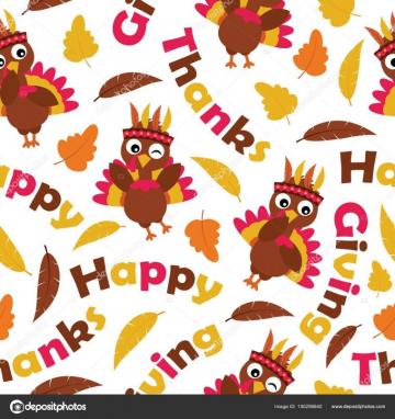 Seamless Pattern Cute Turkeys Maple Leaves Vector Cartoon Turkey