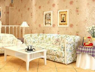 American Country Style Living Room Decorated By Green Wallpaper New