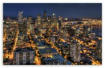 Seattle At Night From The Space Needle HDr HD Wallpaper For Wide