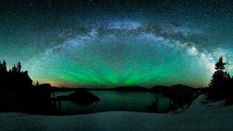 Stars Winter Snow Northern Lights Aurora Borealis Wallpaper Background
