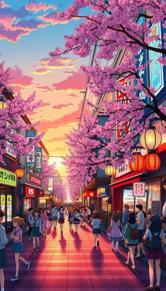 Japanese Anime Street 1080p Wallpaper