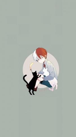 Cute Kid Shouto Todoroki And Kittens Art Wallpaper