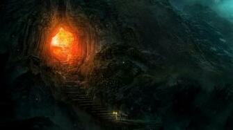 Mountains Cave Fantasy Art Wallpaper