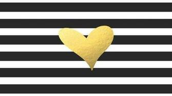 Black White Stripe With Gold Foil Heart Computer Desktop Wallpaper