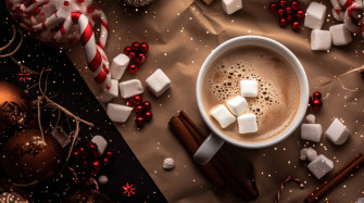 A Collage Incorporating Steaming Mug Of Hot Chocolate