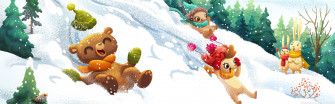 Friends Having Fun Winter Illustration Ultra HD Desktop Background
