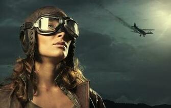 Wallpaper The Plane Sky Woman Girl Pilot Image
