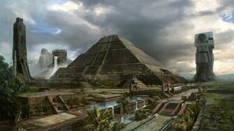 Art Civilisation Maya Ville Pyramide Palm Wallpaper