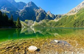 Wallpaper Trees Mountains Lake Stones Rocks Poland Tatra