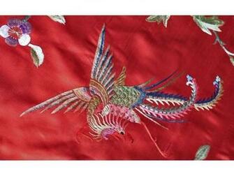 Late 19th Century Chinese Qing Dynasty Robe Red Satin Silk Embroidered