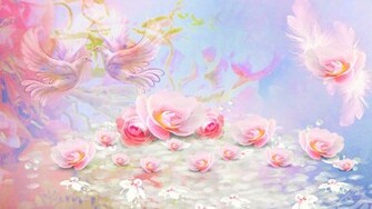 Pink Roses Doves Wallpaper
