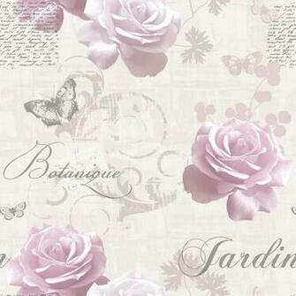 Botanical Garden Rose Butterfly Script Muriva Wallpaper