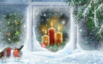 Christmas Candle Birds Snow Background For Powerpoint