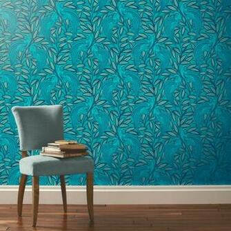 Tailfeather Peacock Blue Designer Wallpaper