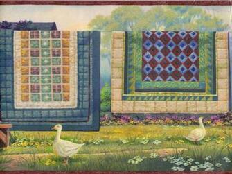 Folk Art Patchwork Quilt On Clothesline Feet Only Wallpaper