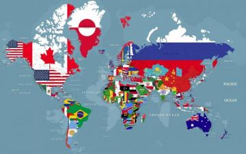 Country Flags On World Map Wallpaper Mural