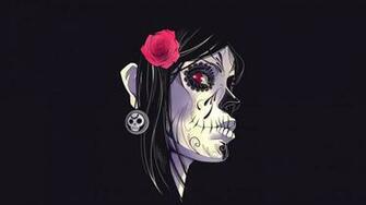 Dia De Los Muertos Day Of The Dead Face Flower Black Gothic Skull