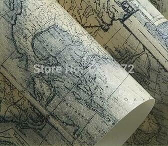 Vintage European Mediterranean Map Of Blue Striped Wallpaper Roll 10m