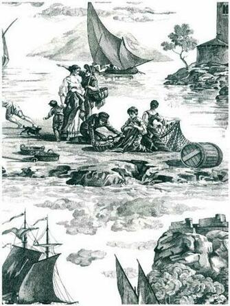 Adventures Of The Blackgang Toile De Jouy Nautical Fishing Motif