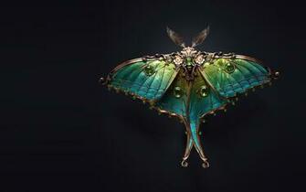 Wallpaper Beautiful Moth Brooch Art Black Background