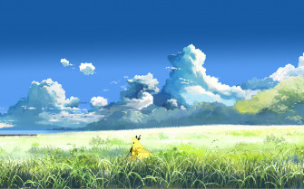 Sunlight Landscape Colorful Anime Grass Sky Field