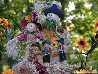 Autumn Display Scarecrow Pumpkins Wallpaper