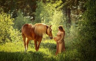 Wallpaper Forest Summer Light Mood Horse Woman Belly