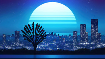 Night City Moon Digital Art Minimalist 4k Wallpaper