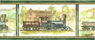 Vintage Antique Locomotive Steam Engine Train Scenic Green Wallpaper