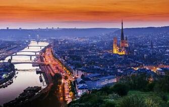 Wallpaper The City Lights Evening Normandy Rouen France