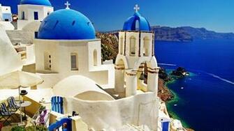 Mediterranean Greece Scenery Santorini Seaside Town Wallpaper Wall