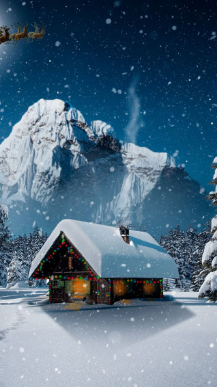 Snowfall Winter Hut House Christmas