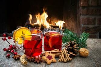 Image Christmas Tea Fire Lemons Highball Glass Food