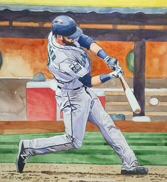 Mitch Haniger Seattle Mariners Watercolor By Scott Ellig My