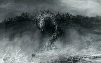 Black And White Dragons Monsters Fantasy Art Grayscale Artwork