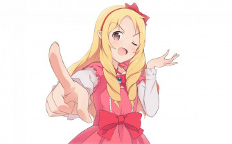 Konachan Blonde Hair Blush Bow Brown Eyes Dress