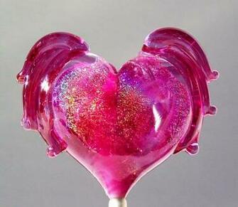 Pink Hearts With Wings Dichro Winded Heart Too