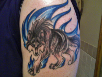 Fire Wolf Tattoo Colored By Firewolf890 D5et06z Wallpaper