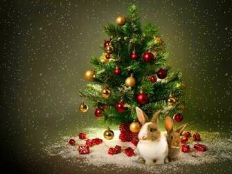 Balls Bunny Nearer The Christmas Tree Abstract Other HD Desktop