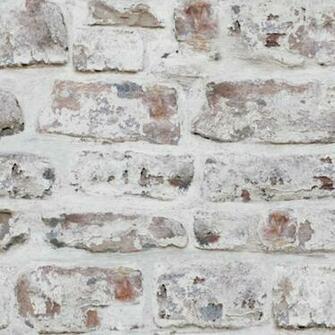 Painted Brick Pattern White Washed Realistic Mural Wallpaper