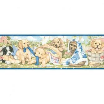 Shop Allen Roth Laundry Puppies Prepasted Wallpaper Border At
