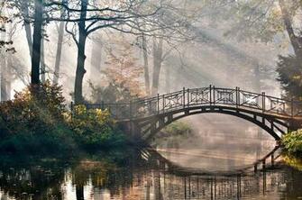 Wallpaper Park River Bridge Sun Autumn Forest Desktop