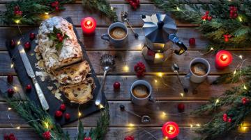 Wallpaper Bread Coffee Cups Lights Twigs Spoon Candles