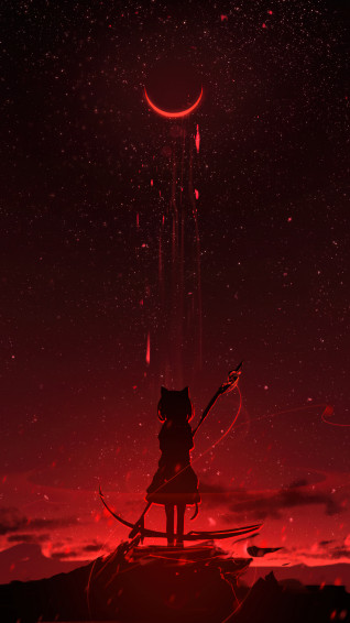 Blood Moon Scenery Anime Girl Scythe Art 4k Wallpaper iPhone HD