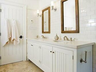 Tiles Floor Subway Backsplash And Polished Nickel Sconces